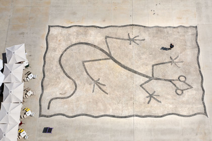 France, Alpes-Maritimes, Menton, old town, the calade Au Lézard (Severin Wunderman Collection) adorns the forecourt of the Jean Cocteau Museum (aerial view)