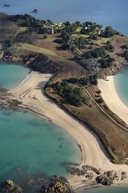 France, Côtes-d'Armor (22), petit archipel des Ebihens (Hébihens) prolongeant la presqu'île de Saint-Jacut-de-la-Mer (vue aérienne)