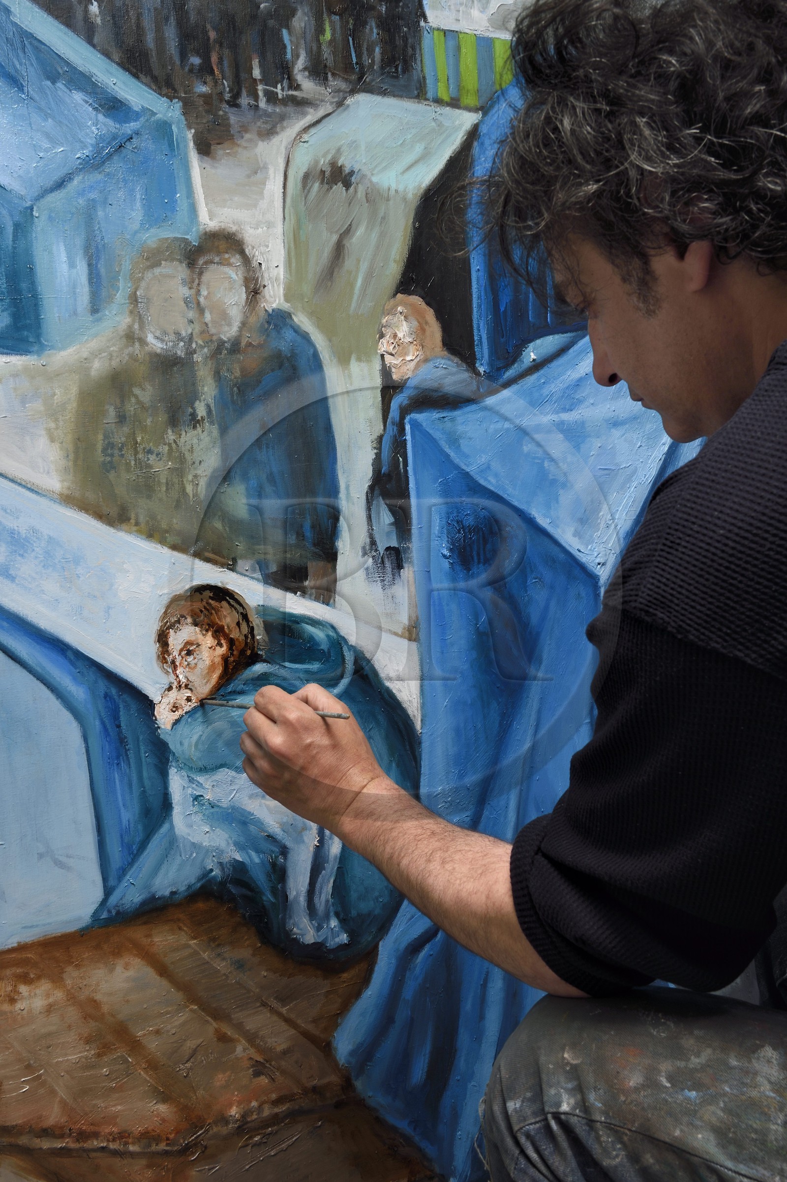 France, Val-de-Marne (94), Yvry-sur-Seine, Atelier de Fred Kleinberg, travail pour l'exposition Odyssée