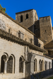 France, Herault, the Causses and the Cevennes, Mediterranean agro pastoral cultural landscape, listed as World Heritage by UNESCO, Saint Guilhem le Desert, labelled Les Plus Beaux Villages de France (The Most Beautiful Villages of France), the 9th century Gellone abbey, the cloister