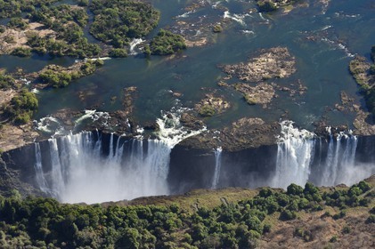 Zimbabwe, Matabeleland North Province,  Zambesi River, the Victoria Falls, listed as World Heritage by UNESCO (aerial view)