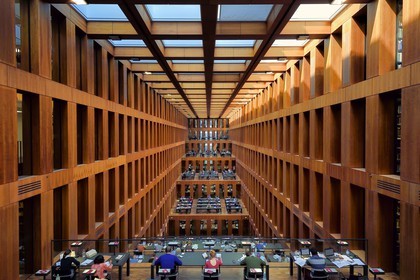 Germany, Berlin, Jacob und Wilhelm Grimm Zentrum, the Humboldt University library, built by Swiss architect Max Dudler and inaugurated in 2009
