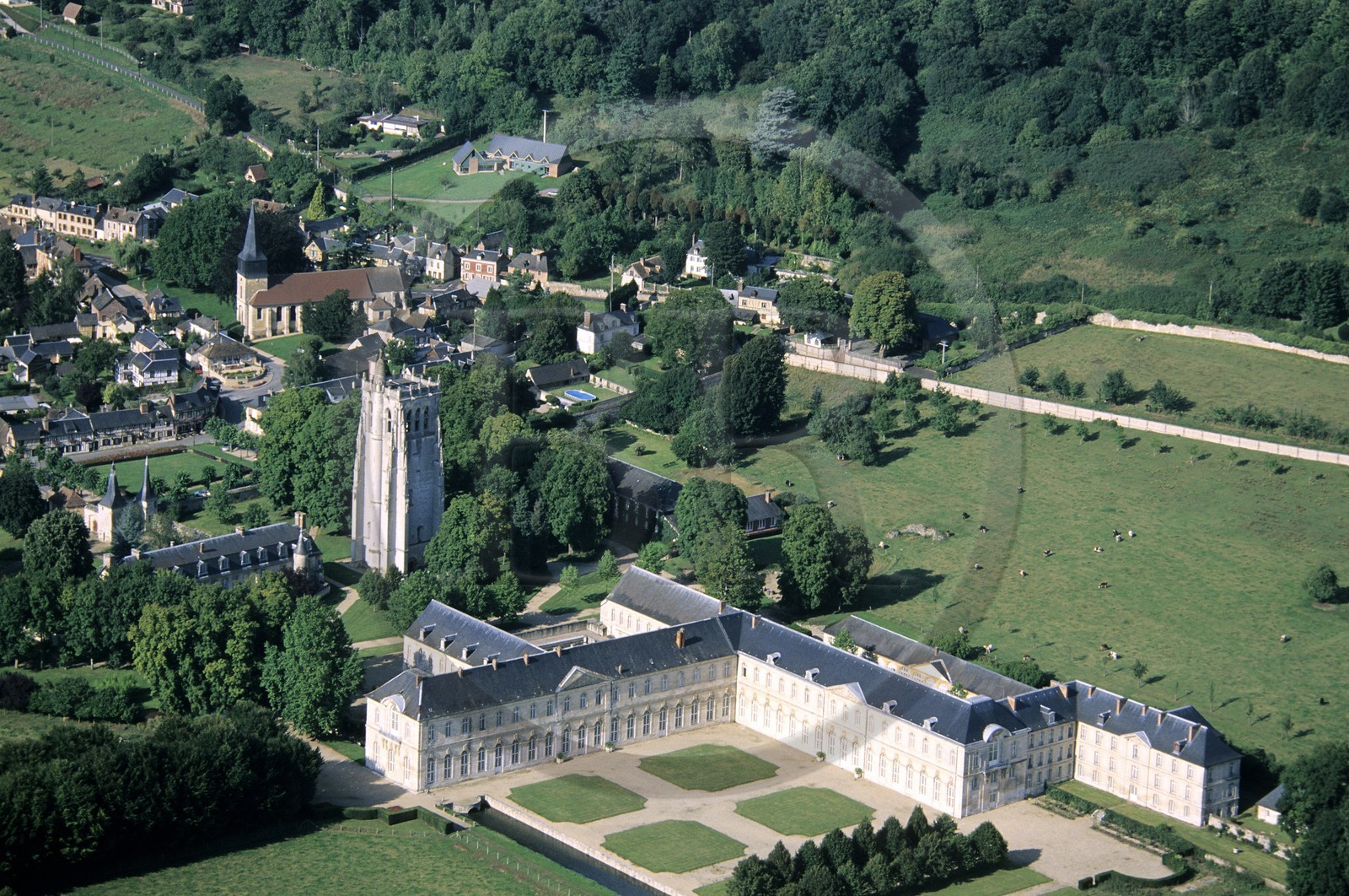 France, Eure, Notre Dame du Bec Helloin abbey (aerial view)