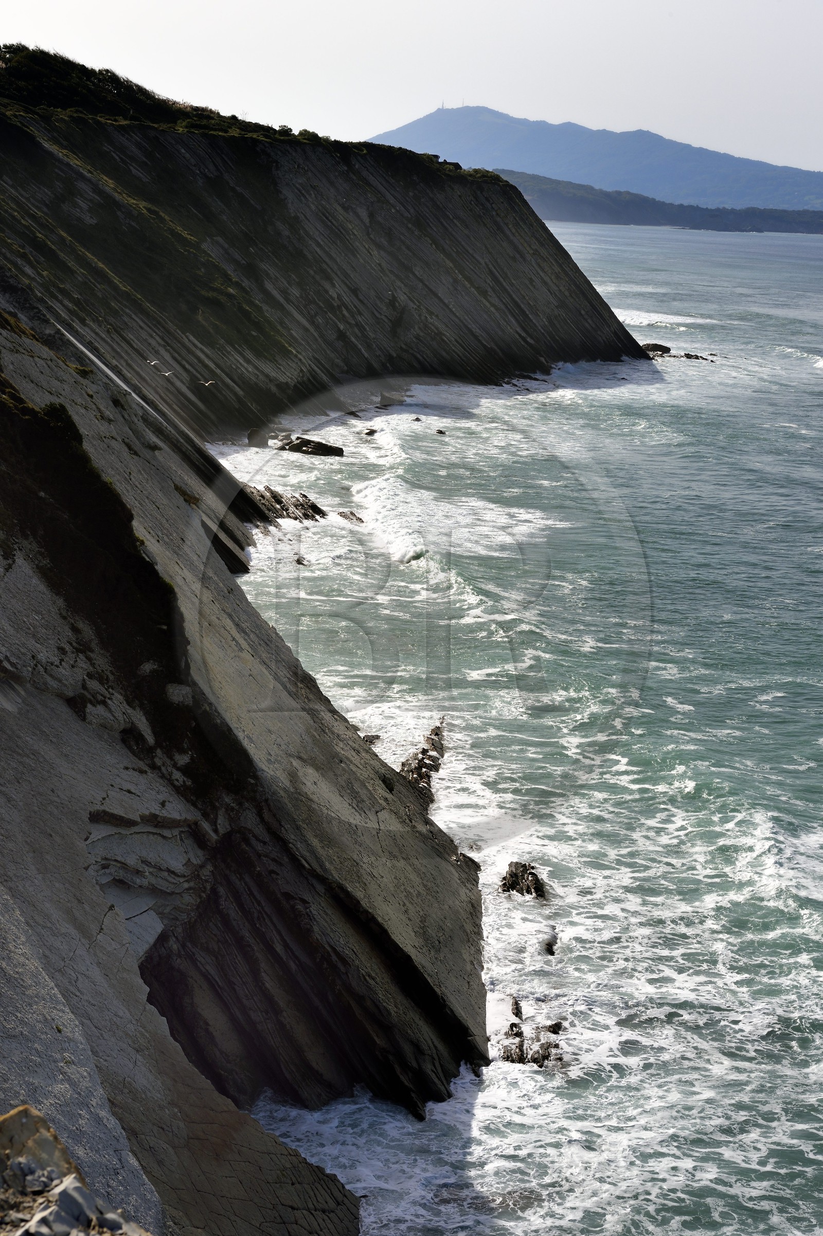 France, Pyrénées-Atlantiques (64), Pays-Basque, la Corniche Basque, Urrugne, la côte Atlantique vers Socoa, falaises de flysch France, Pyrenees Atlantiques, Basque Country coast, the Basque Corniche, Urrugne, the Atlantic coast towards Socoa, flysch cliffs