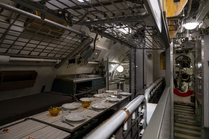 France, Loire Atlantique, Saint Nazaire, the Espadon submarine (S637), the first submarine of the French Navy to dive under the ice floe in 1964, sheltered in the bunker of the Fortified Lock of the former German submarine base built during the last world war, the sailors' mess hall