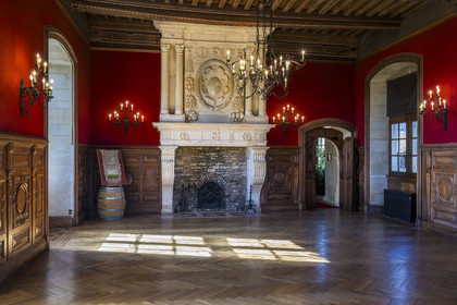 France, Cote d'Or, cultural Landscape of the climates of Burgundy listed as World Heritage by UNESCO, Route des Grands Crus (road of Vintage Wines), vineyard of the Côte de Nuits, Vougeot, the Chateau of Clos de Vougeot, the Renaissance reception room