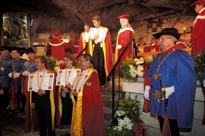 France, Indre et Loire, Chinon, Caves Painctes, wine growers brotherhood during the Flower Chapter