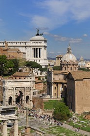 Italy, Lazio, Rome, historical center listed as World Heritage by UNESCO, the Roman Forum, Arch of Septimius Severus and Vittoriano in the background