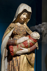 France, Saone et Loire, Autun, Rolin Museum, exhibition of masterpieces at the Natural History Museum during the works, the Virgin and Child known as the Bulliot Virgin (15th century) attributed to Claus de Werve, polychrome limestone