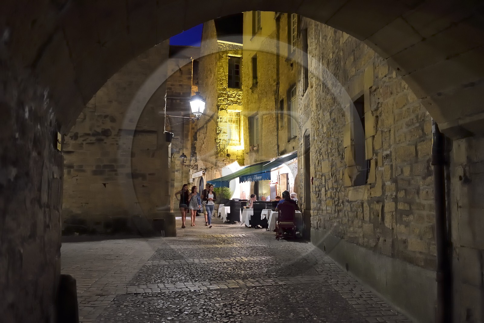 France, Dordogne (24), Périgord Noir, vallée de la Dordogne, Sarlat-la-Canéda, passage Henri de Ségogne et le restaurant Les Jardins d'Harmonie