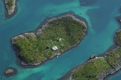 Norway, Nordland County, Lofoten Islands, small island around Skrova Island (aerial view)