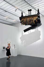 France, Moselle, Metz, Amphitheatre district, Centre Pompidou Metz, art center designed by architects Shigeru Ban and Jean de Gastines, Rebecca Horn's artwork