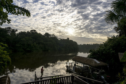 France, French Guiana, Kourou, the carbet (shelter) at Camp Maripas on the banks of the Kourou river