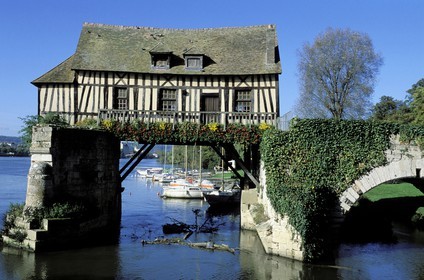 France, Eure, Vernon, old mill on an ancient bridge on the Seine river