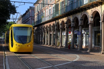 France, Haut Rhin, Mulhouse, tramway on avenue du Marechal Foch