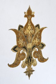 France, Haute Corse, Cap Corse, Rogliano, the palazzu Nicrosi (Palazzi or House of American), Pierre Nicrosi with his three brothers prospered in trade, real estate and cotton in Alabama, the main living room is still decorated with the floral wallpaper with gold leaf placed here 135 years ago