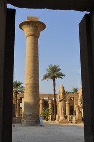 Egypt, Upper Egypt, Nile Valley, Luxor, Karnak Temple listed as World Heritage by UNESCO, column of Taharqa and the colossus of Ramesses II