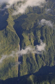 France, Reunion island (French overseas department), waterfall in the  Cirque de Cilaos, listed as World Heritage by UNESCO (aerial view)