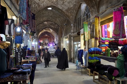 Iran, Isfahan Province, Isfahan, Bazar-e Bozorg (Great Bazaar), a massive covered bazaar which dates back almost 1300 years, clothing and fabrics stores