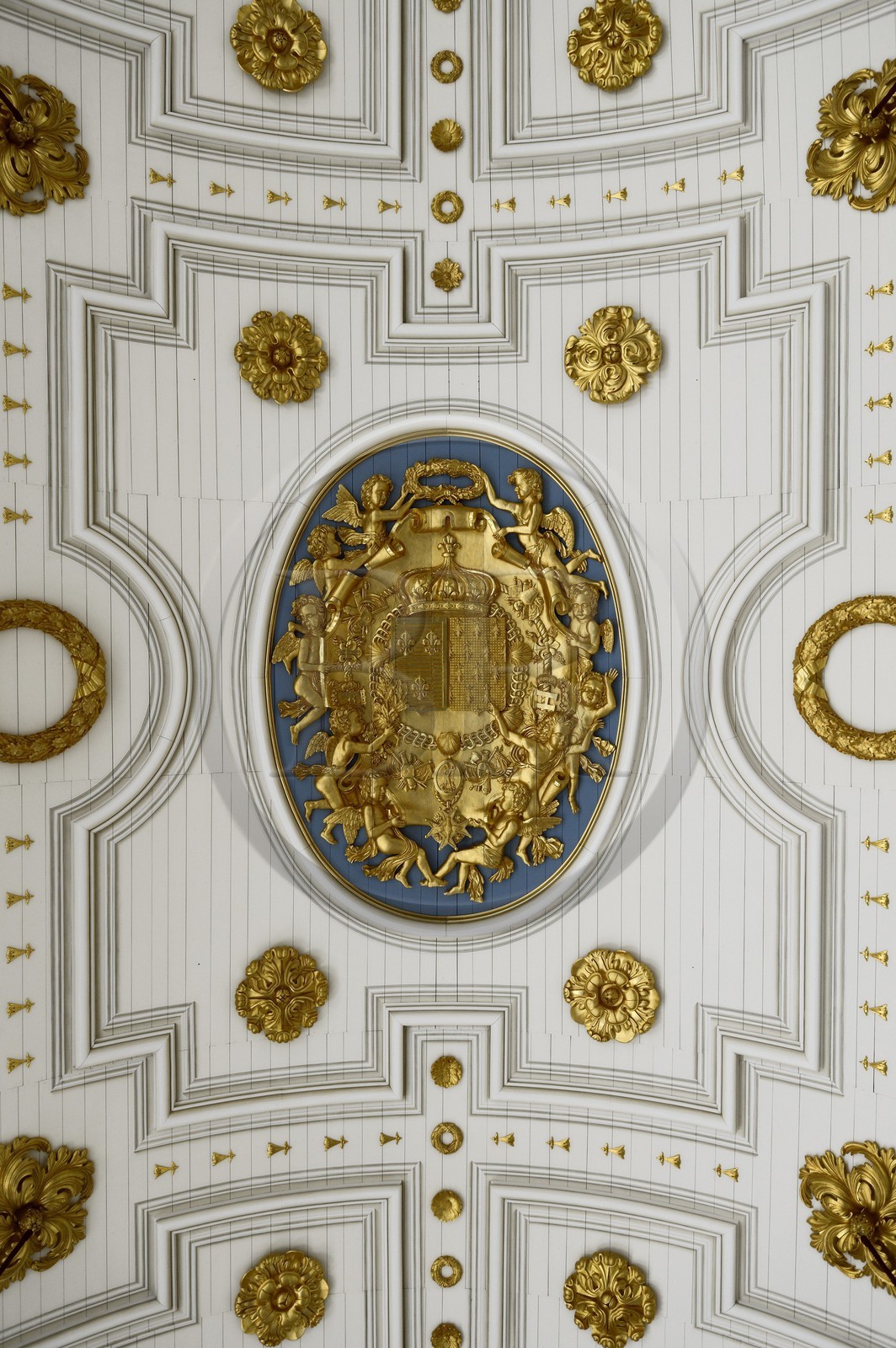 France, Ille-et-Vilaine (35), Rennes, le Palais du parlement de Bretagne aujourd'hui cour d'appel de Rennes, détail du médaillon central de la salle des pas-perdus
