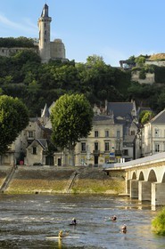 France, Indre et Loire, Loire Valley listed as World Heritage by UNESCO, Chinon, view of the city and the castle from the south bank of the Vienne