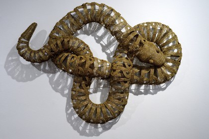 South Africa, Gauteng Province, Johannesburg, the Standard Bank Gallery, In the Weave, an exhibition of works by Walter Oltmann, one of South Africa’s best known artists, Sleeping Serpent (Brass wire) 2001