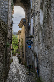 France, Vaucluse, Dentelles de Montmirail mountains, the medieval village of Séguret, labelled Les Plus Beaux Villages de France (The Most Beautiful Villages of France), the rue des Poternes which crosses the village from North to South