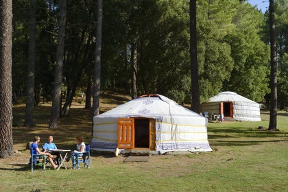 France, Corse du Sud, Alta Rocca, Mongolian yurt of the outdoor hotel Le Pré aux Biches