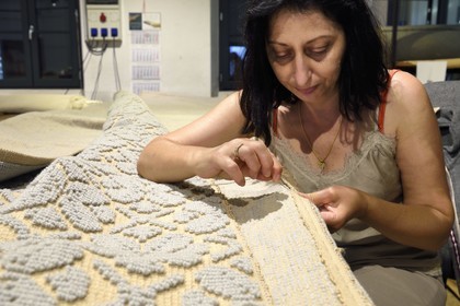 France, Var, Presqu'ile de Saint Tropez, Cogolin, the Manufacture Cogolin has been manufacturing rugs since 1924, each strip is individually woven and assembled to the others by hand