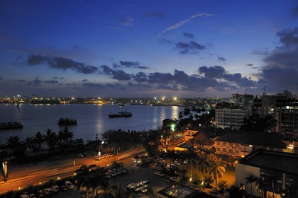 Tanzania, Dar es-Salaam, Kivukoni front and the commercial port at the rear