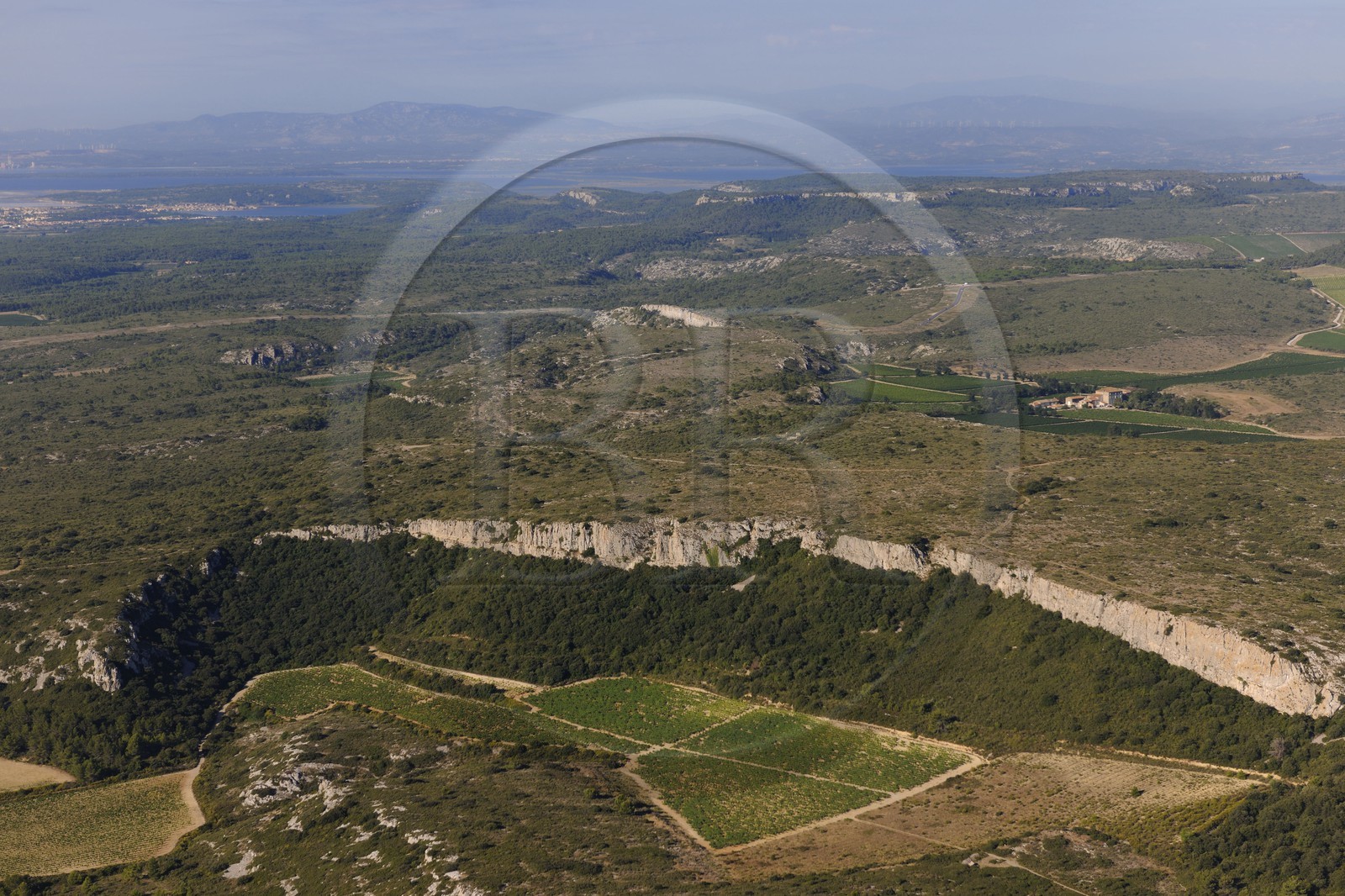 France, Aude, the mountains of the Clappe located between Narbonne and the Mediterranean Sea (aerial view)
