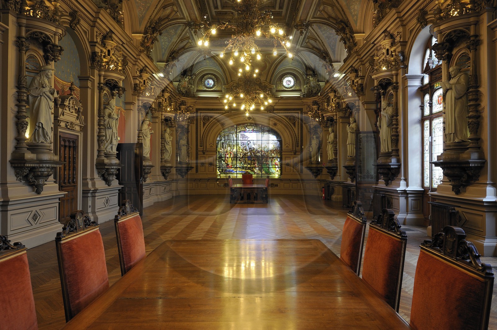 France, Seine-Maritime (76), Pays de Caux, Côte d'Albâtre, Fécamp, Palais Bénédictine, de style Néogothique et Néo-renaissance construit par l'industriel ayant commercialisé la liqueur Bénédictine, la salle dite des abbés