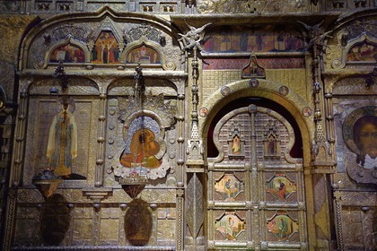 France, Alpes-Maritimes (06), Nice, la cathédrale orthodoxe russe Saint-Nicolas et Sainte-Alexandra construite en 1859 sur le boulevard Tzarévitch fresque du choeur et l'iconostase