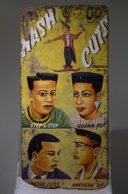 South Africa, Gauteng Province, Johannesburg, the Standard Bank Gallery, old advertisement for a hair salon