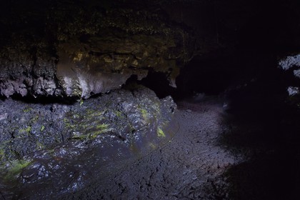 France, Ile de la Reunion, volcan du Piton de la Fournaise, classé Patrimoine Mondial de l'UNESCO, le Grand-Brûlé, coulée de lave récente, tunnel de lave