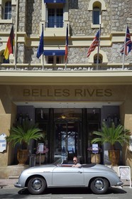 France, Alpes-Maritimes, Antibes,  Juan-les-Pins, collection convertible Porsche Speedster 356 in front of the Belle Rives hotel