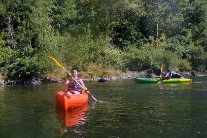 France, Herault, Orb river valley at Roquebrun, kayaking the river Orb