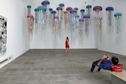 France, Var (83), Iles d'Hyères, parc national de Port Cros, Ile de Porquerolles, la Fondation Carmignac, exposition La Mer imaginaire, Sans titre (les Méduses) (2006) oeuvre de Michel Laury