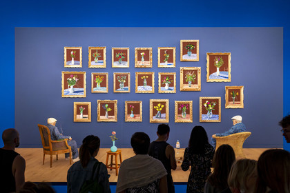France, Paris, Bois de Boulogne, the Louis Vuitton Foundation by architect Frank Gehry, David Hockney exhibition 25, 25th June 2022, Looking at the Flowers (Framed)