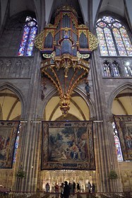 France, Bas Rhin, Strasbourg, old town listed as World Heritage by UNESCO, Notre Dame Cathedral, the great organ and the Scenes from the Life of the Virgin made at the request of Richelieu are a series of fourteen tapestries hung in the nave during the Advent period