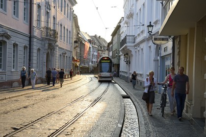 Germany, Baden-Wurttemberg, Freiburg im Breisgau, Salzstrasse, one of the Bächle which are small open channel lining the sidewalks of the old town