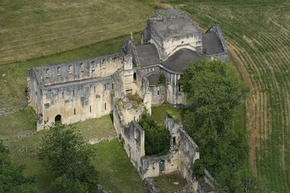 France, Dordogne, Perigord Vert, Cistercian Abbey of Boschaud from the 12th century that belonged to the Abbey of Clairvaux (aerial view)