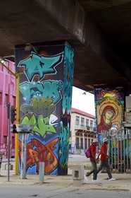 South Africa, Gauteng Province, Johannesburg, CBD (Central Business District), Newtown, murals under the M1 De Villiers Graaff motorway