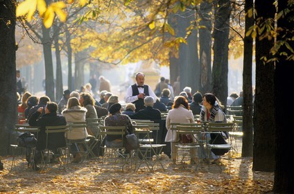 France, Paris (75), les jardin du Luxembourg, terrasse de café dans le parc