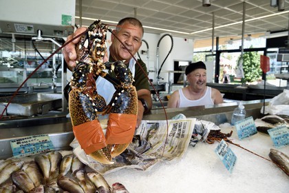 France, Var, Saint-Raphael, the fishermen's market, the fishermen Astrio on the left and Gilbert on the right