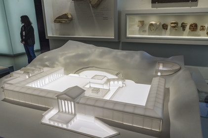 France, Gard, Nimes, Romanity museum (Musée de la Romanite) by architect Elizabeth de Portzamparc, reconstruction of the Augusteum, sanctuary of the Fountain