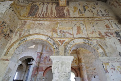 France, Loir et Cher, Lavardin, labelled Les Plus Beaux Villages de France (The Most Beautiful Villages of France), St Genest Church in Romanesque style of the 11th century, Romanesque frescoes dating from the 12th to the 15th century