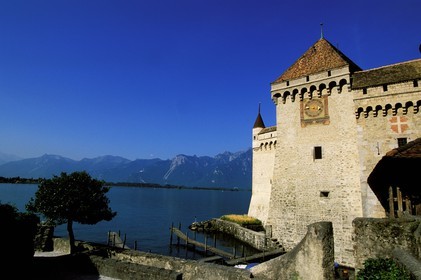 Switzerland, Vaud Region, Chillon castle on Leman Lake, south of Montreux