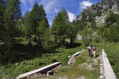 France, Alpes-Maritimes, parc national du Mercantour (Mercantour National Park), Valmasque valley, old track built by the Italians under Mussolini, bridge over the Valmasque torrent