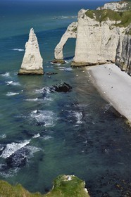 France, Seine-Maritime, Pays de Caux, Alabaster Coast (Cote d'Albatre), Etretat, the Aval cliff, the Arch and the Aiguille (Needle) d'Aval